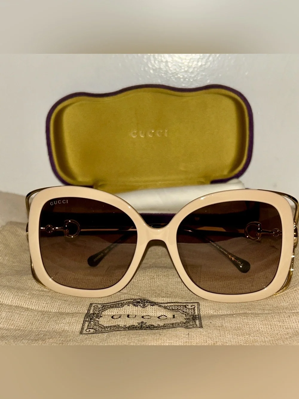 GUCCI    NEW Acetate Horsebit Square Frame Sunglasses GG1021S Pink Tortoise